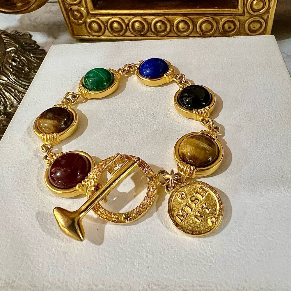 Vintage 1980's MISH New York gold plated cabochon glass bracelet